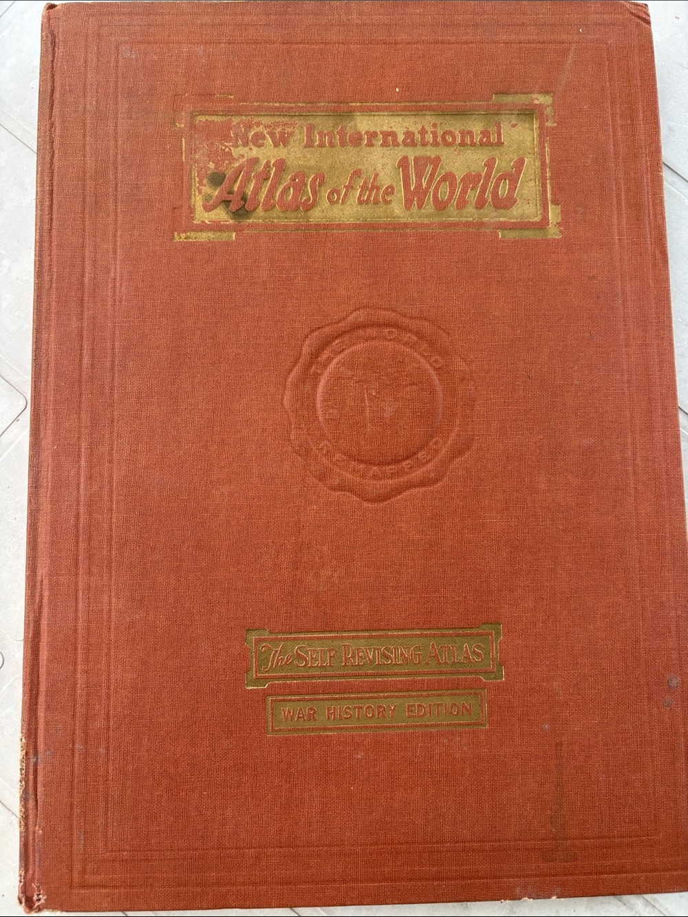 Antique 1945 New International Atlas of the World - Rust Orange Cover